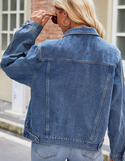 Load image into Gallery viewer, Pocketed Collared Neck Denim Jacket
