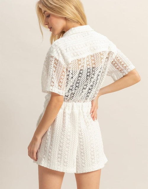 Load image into Gallery viewer, HYFVE Crochet Button Front Short Sleeve Romper
