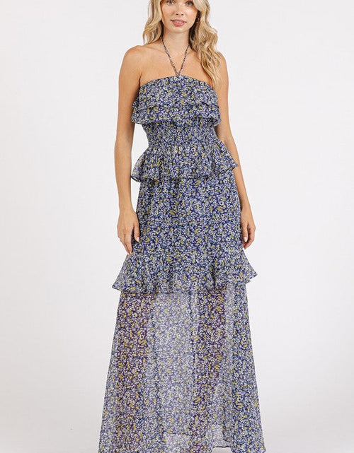 Load image into Gallery viewer, Mittoshop Ruffled Smocked Floral Halter Neck Maxi Dress
