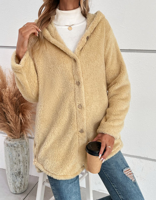 Load image into Gallery viewer, Fuzzy Button Up Hooded Jacket
