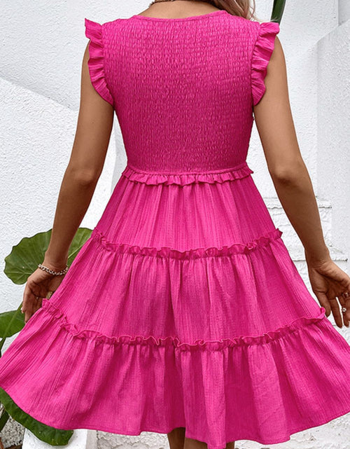 Load image into Gallery viewer, Perfee Smocked Frill Trim Deep V Dress

