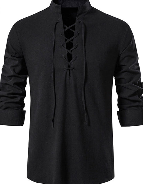 Load image into Gallery viewer, Men's Lace Up Long Sleeve Blouse
