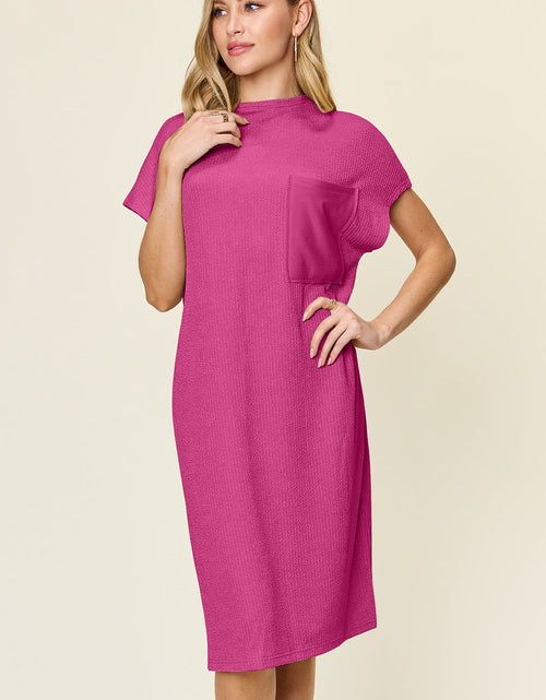 Load image into Gallery viewer, Double Take Full Size Texture Mock Neck Short Sleeve Dress
