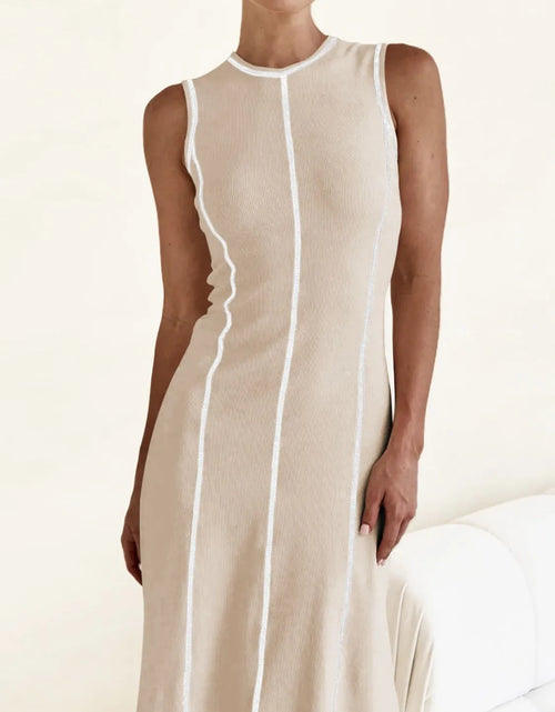 Load image into Gallery viewer, Contrast Stitching Round Neck Sleeveless Midi Dress
