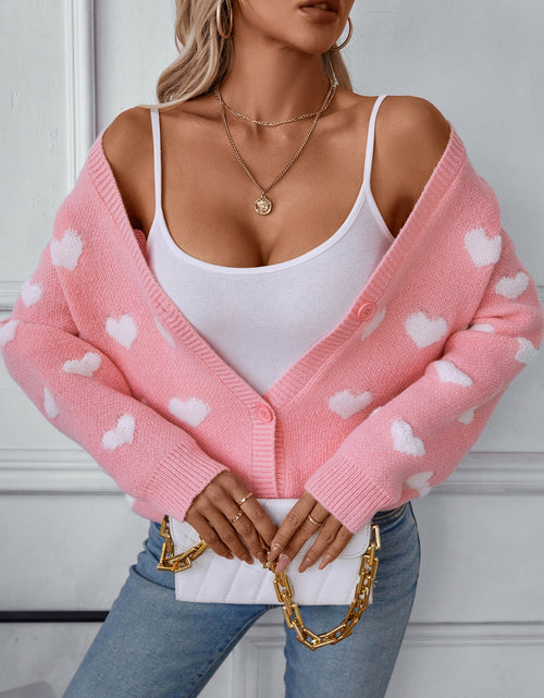 Load image into Gallery viewer, Heart V-Neck Button Up Long Sleeve Cardigan
