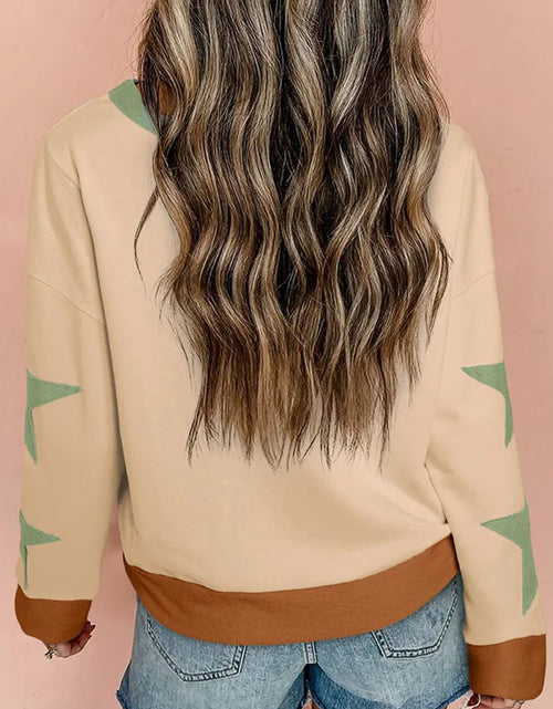 Load image into Gallery viewer, Star Contrast Round Neck Long Sleeve Sweatshirt

