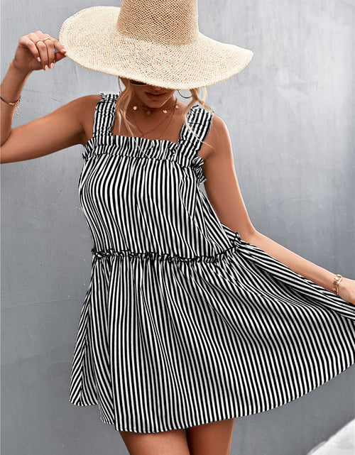 Load image into Gallery viewer, Striped Frill Trim Square Neck Dress
