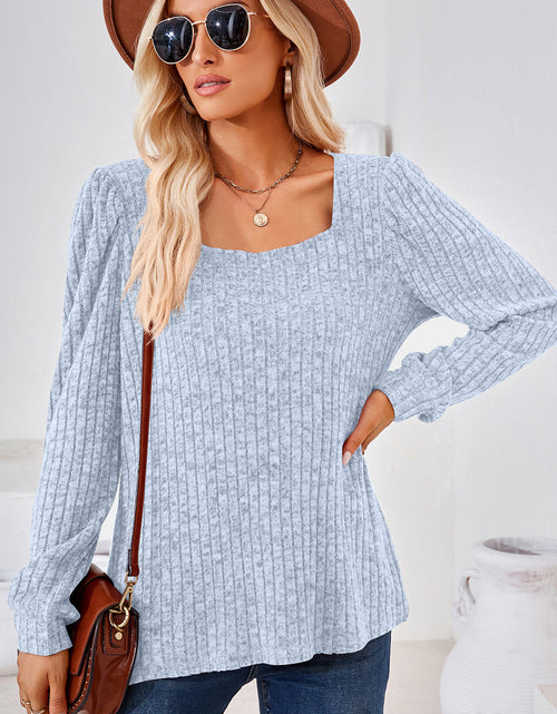 Load image into Gallery viewer, Ribbed Square Neck Long Sleeve T-Shirt
