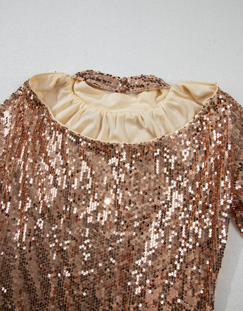 Load image into Gallery viewer, Backless Sequin Mock Neck Long Sleeve Mini Dress
