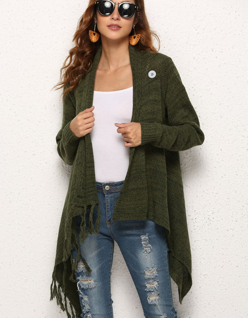 Load image into Gallery viewer, Angel Wings One-Button Tassel Tie Asymmetrical Hem Cardigan
