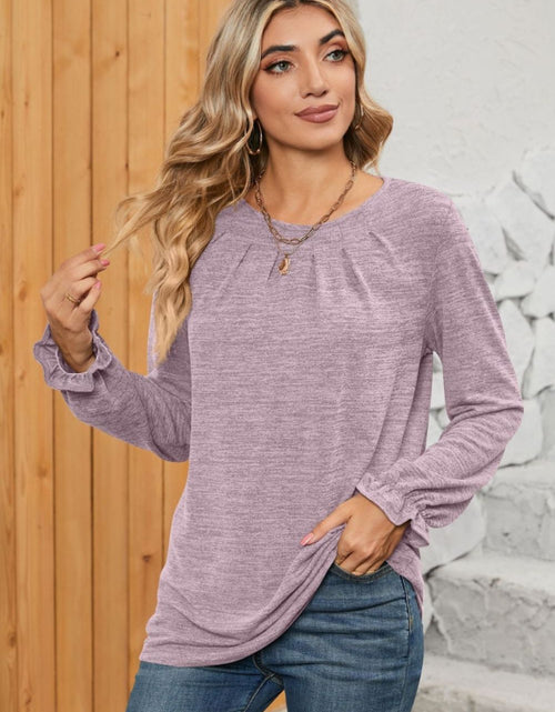 Load image into Gallery viewer, Ruched Round Neck Flounce Sleeve T-Shirt
