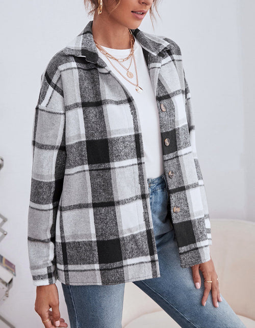 Load image into Gallery viewer, Plaid Collared Neck Button Down Jacket
