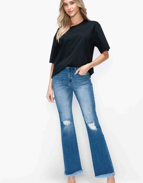Load image into Gallery viewer, bytos Full Size Raw Hem Distressed High Rise Bootcut Jeans
