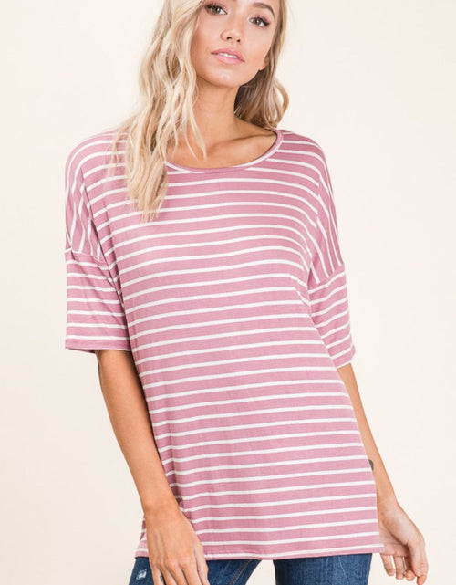 Load image into Gallery viewer, BOMBOM Striped Round Neck Half Sleeve T-Shirt
