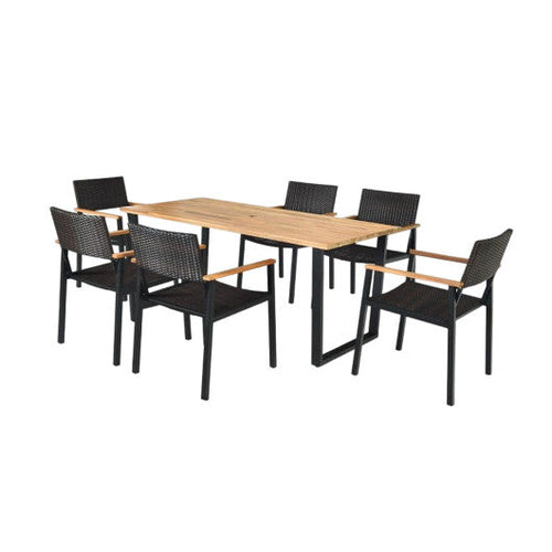 Load image into Gallery viewer, Patented 7 Pieces Outdoor Dining Set with Large Acacia Wood Table Top
