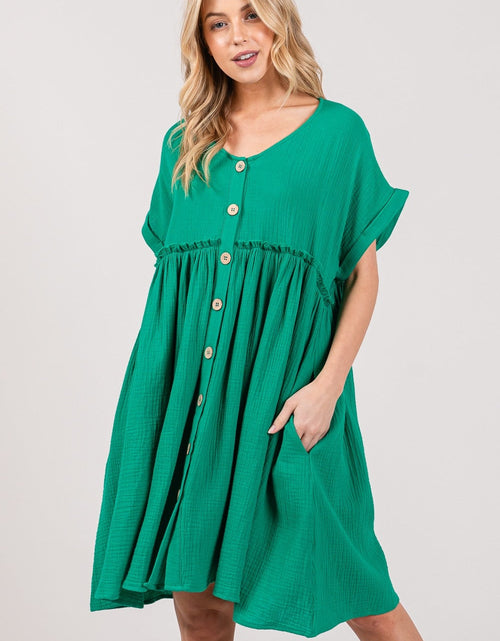 Load image into Gallery viewer, SAGE + FIG Full Size Button Up Short Sleeve Dress
