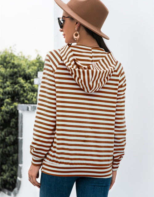 Load image into Gallery viewer, Horizontal Stripe Raglan Sleeve Hoodie
