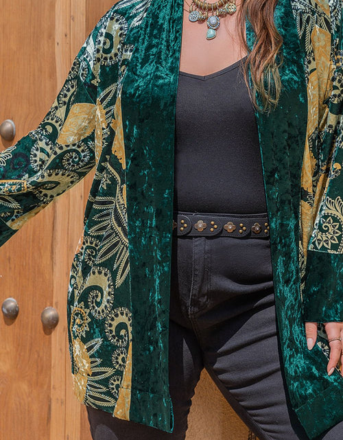 Load image into Gallery viewer, Plus Size Open Front Bohemian Style Long Sleeve Cardigan
