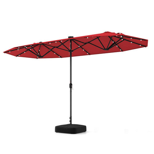Load image into Gallery viewer, 13FT Double-sided Patio Umbrella with Solar Lights for Garden Pool Backyard-Red
