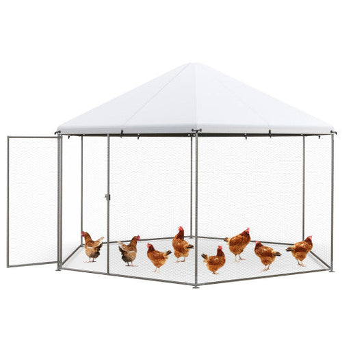 Load image into Gallery viewer, 13FT Large Metal Hexagonal Chicken Coop with Wire Mesh and Lockable Door
