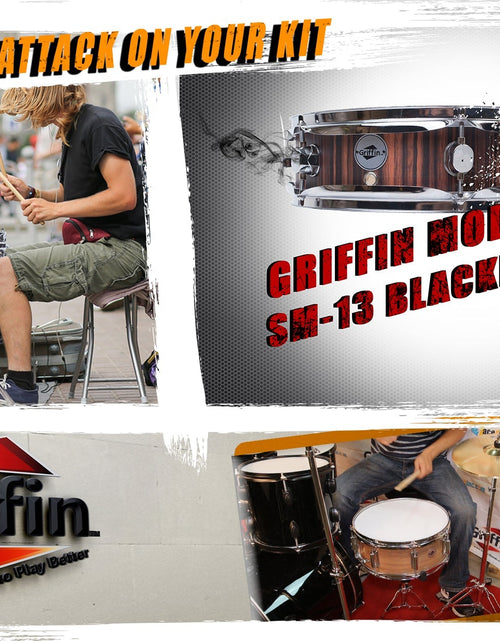 Load image into Gallery viewer, Piccolo Snare Drum 13" x 3.5" by GRIFFIN - 100% Poplar Wood Shell with Black Hickory Finish &amp; Coated Drum Head - Drummers Deluxe Percussion by GeekStands.com
