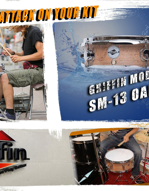 Load image into Gallery viewer, Piccolo Snare Drum 13" x 3.5" by GRIFFIN - 100% Poplar Shell with Oak Wood Finish &amp; Coated Drum Head by GeekStands.com
