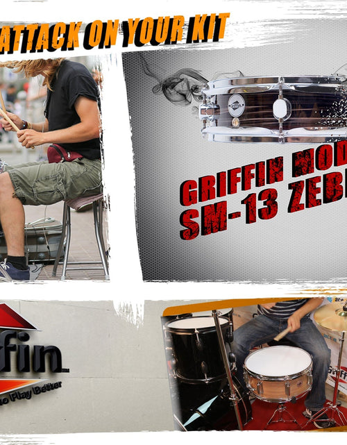Load image into Gallery viewer, Piccolo Snare Drum 13" x 3.5" by GRIFFIN - 100% Poplar Shell Zebra Wood Finish &amp; Coated Drum Head by GeekStands.com
