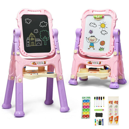 Load image into Gallery viewer, Height Adjustable Kids Art Easel Magnetic Double Sided Board-Pink
