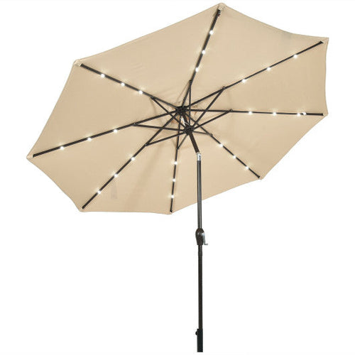 Load image into Gallery viewer, 10' Solar LED Lighted Patio Market Umbrella Shade Tilt Adjustment Crank-Beige
