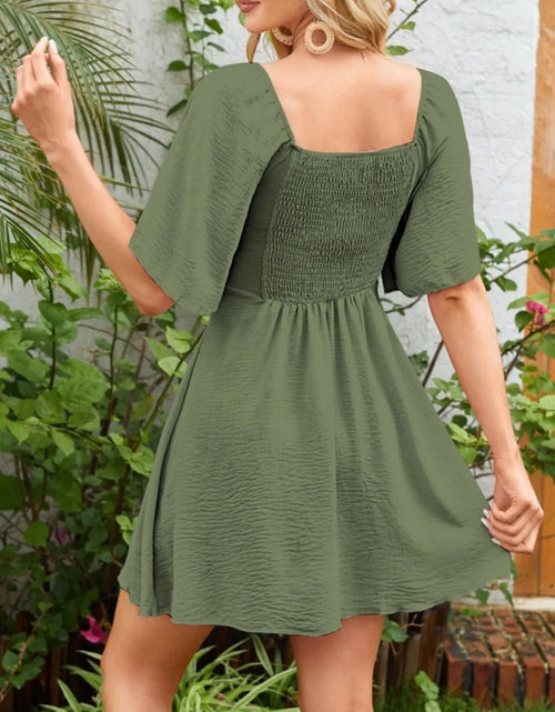 Load image into Gallery viewer, Smocked Back Knotted Flutter Sleeve Dress
