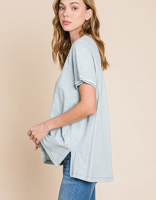 Load image into Gallery viewer, Cotton Bleu by Nu Lab Contrast Trim Short Sleeve Slit T-Shirt
