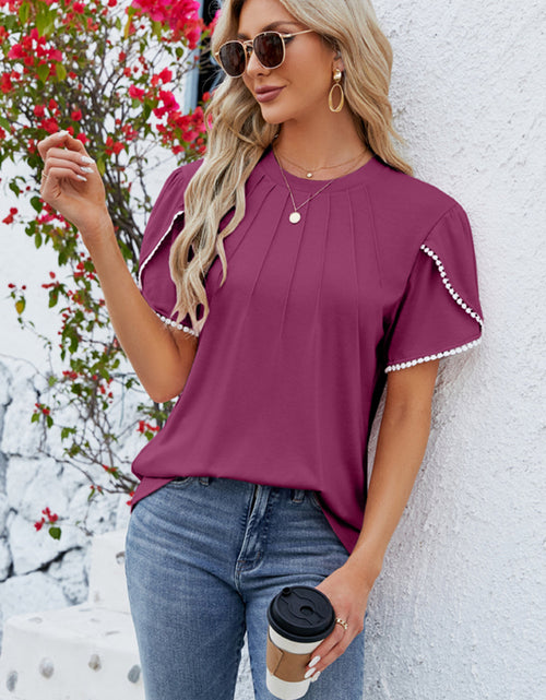 Load image into Gallery viewer, Round Neck Petal Sleeve T-Shirt
