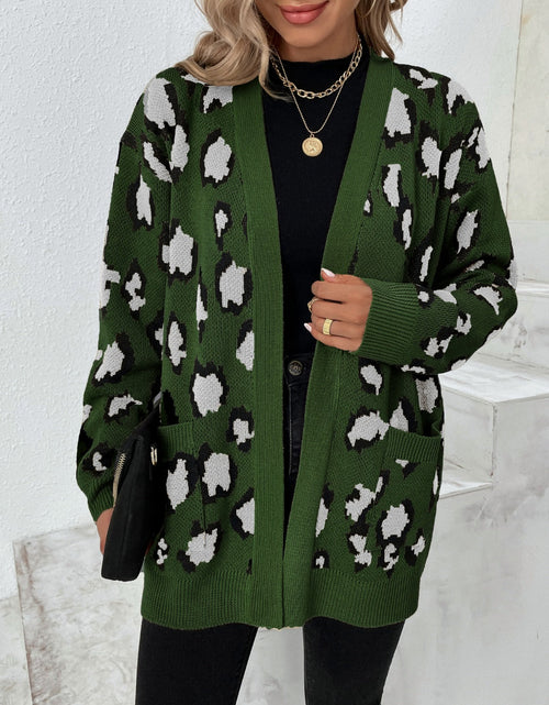 Load image into Gallery viewer, Leopard Open Front Dropped Shoulder Cardigan
