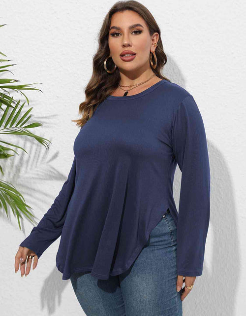 Load image into Gallery viewer, Plus Size Round Neck Long Sleeve Slit T-Shirt
