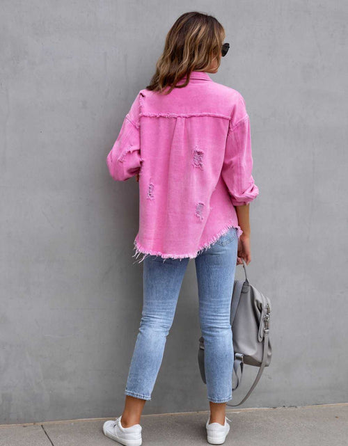 Load image into Gallery viewer, Distressed Drop Shoulder Denim Jacket
