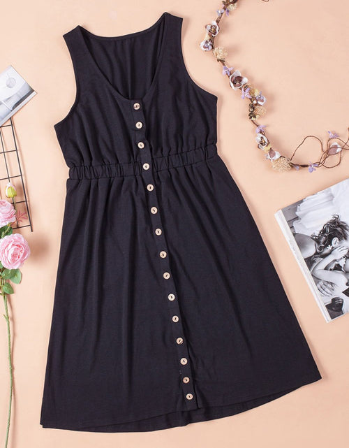 Load image into Gallery viewer, Sleeveless Button Down Mini Magic Dress
