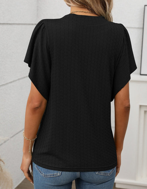 Load image into Gallery viewer, Round Neck Flutter Sleeve T-Shirt
