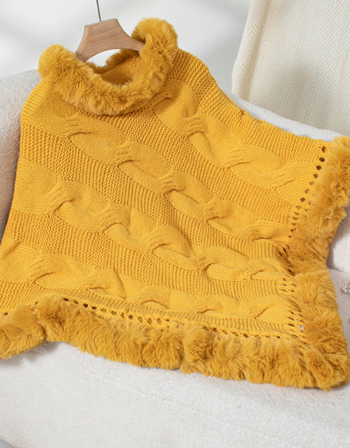 Load image into Gallery viewer, Fuzzy Hem Cable-Knit Poncho
