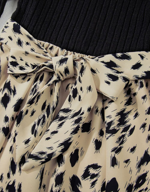 Load image into Gallery viewer, Printed Tie Waist Mock Neck Long Sleeve Dress
