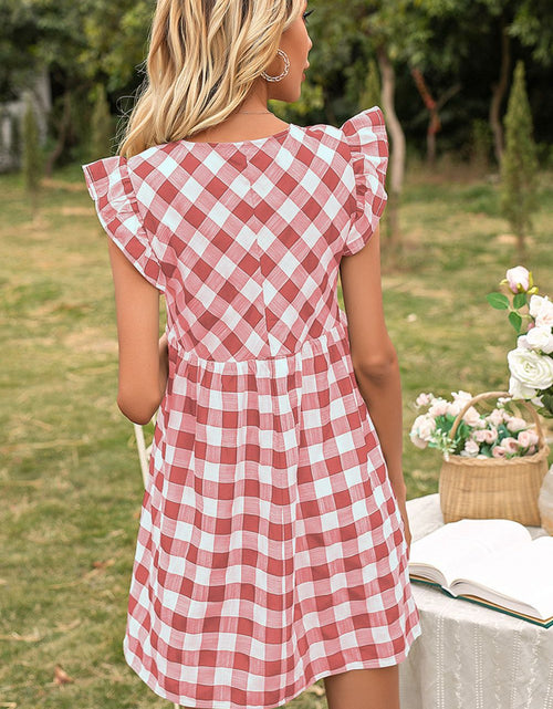 Load image into Gallery viewer, Ivy Lane Plaid Butterfly Sleeve Deep V Dress
