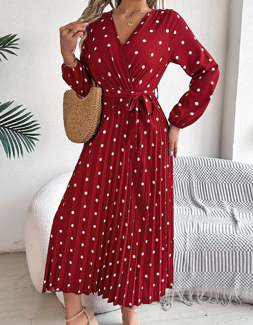 Load image into Gallery viewer, Tied Polka Dot Long Sleeve Midi Dress

