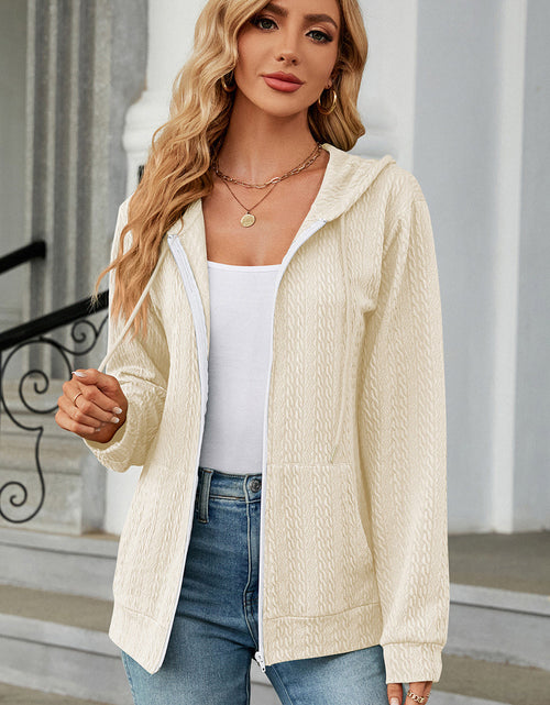 Load image into Gallery viewer, Drawstring Zip Up Long Sleeve Hoodie
