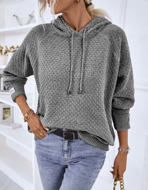 Load image into Gallery viewer, Texture Drawstring Long Sleeve Hooded Sweater
