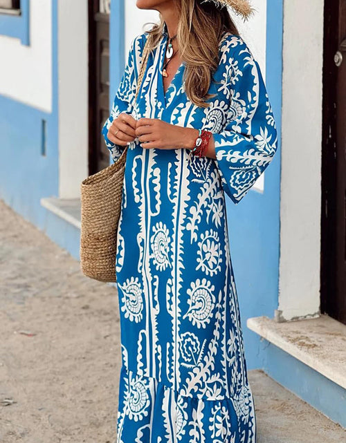 Load image into Gallery viewer, Printed Notched Half Sleeve Maxi Dress
