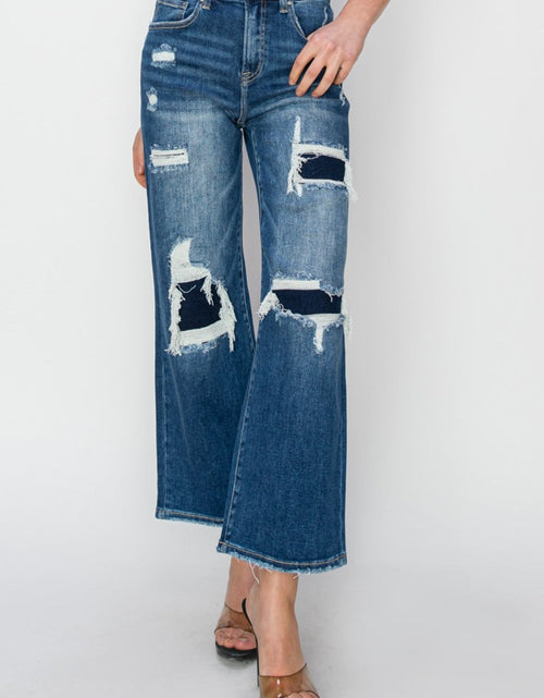 Load image into Gallery viewer, Risen Full Size High Rise Patch Detailed Wide Leg Crop Jeans
