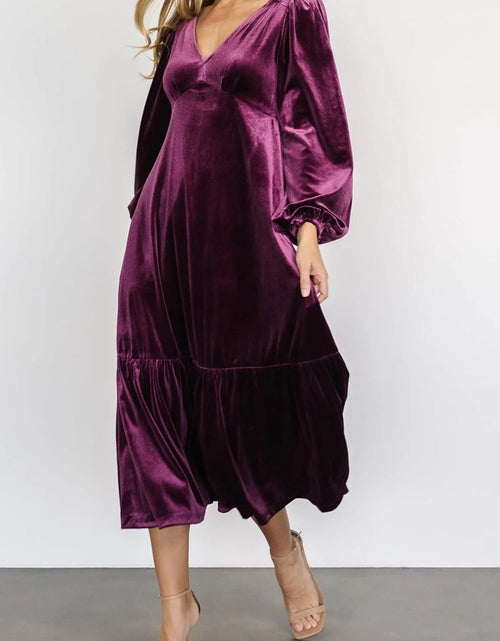 Load image into Gallery viewer, V-Neck Long Sleeve Midi Velvet Dress
