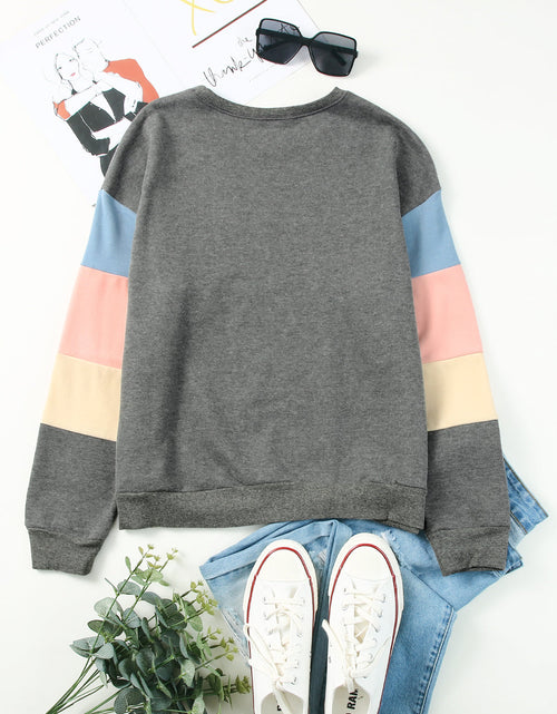 Load image into Gallery viewer, Color Block Round Neck Long Sleeve Sweatshirt

