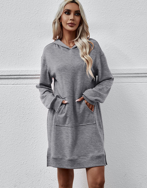 Load image into Gallery viewer, Slit Long Sleeve Hooded Dress with Pocket
