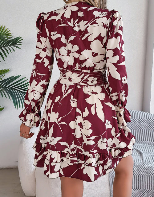 Load image into Gallery viewer, Tied Ruffled Printed Long Sleeve Dress
