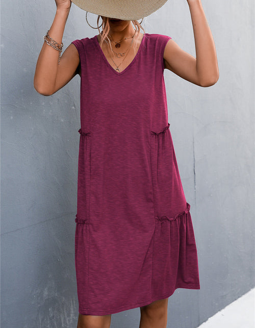 Load image into Gallery viewer, V-Neck Frill Trim Sleeveless Dress
